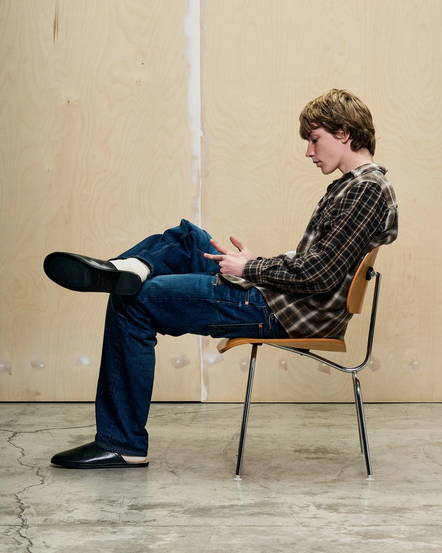 Studio portrait featuring The Dume in Black Calf Leather